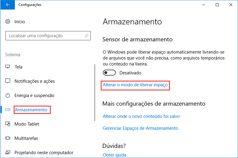 Sensor de armazenamento aberto