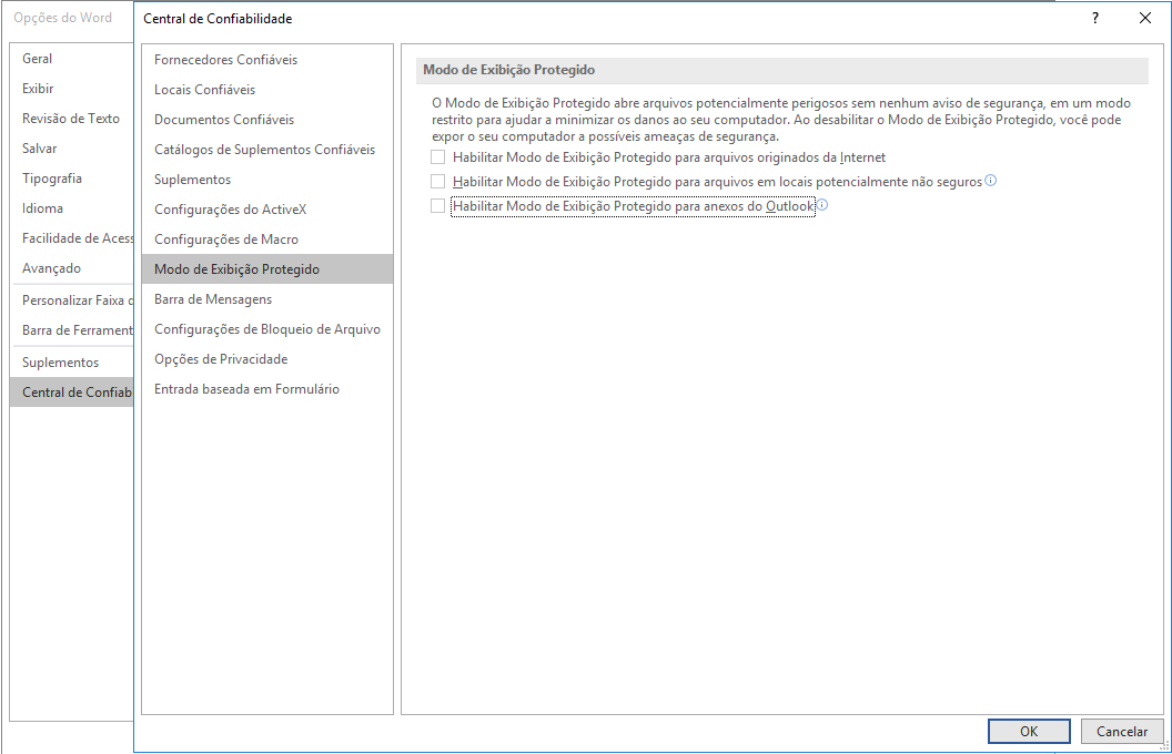 Corrigir que o arquivo está corrompido e não pode ser aberto - desative a Exibição Protegida