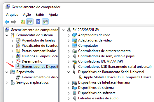 escolha gerenciador de dispositivos