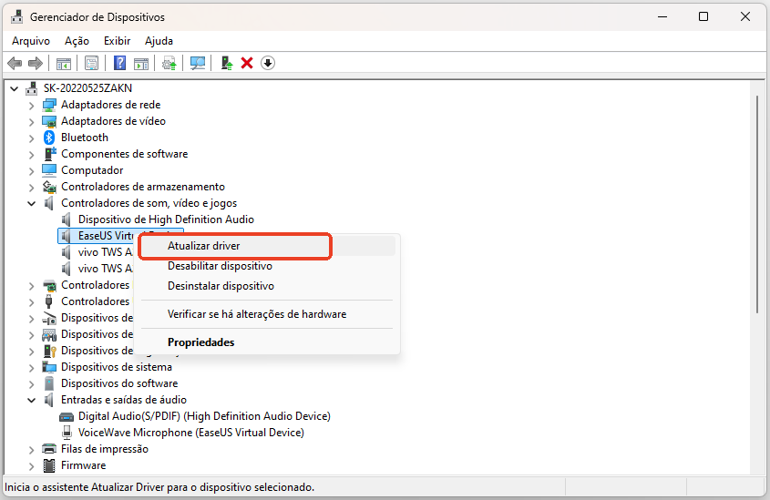 como atualizar driver do áudio
