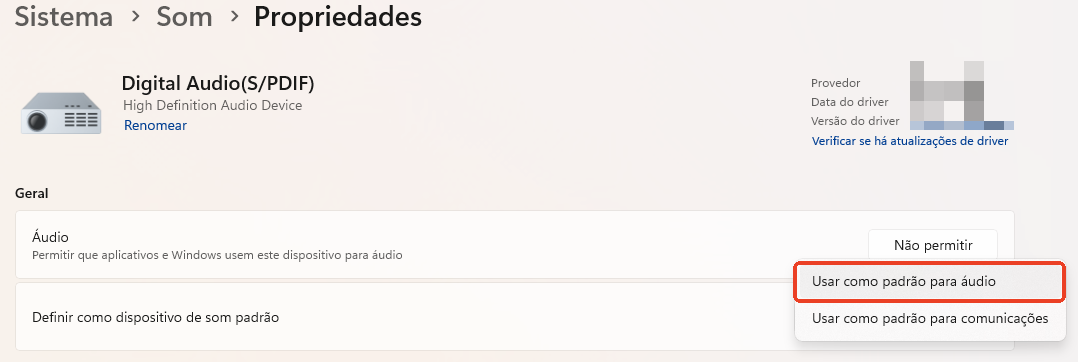 configurar padrao para audio passo 2