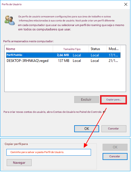 Copie o perfil do usuário com o histórico do arquivo.
