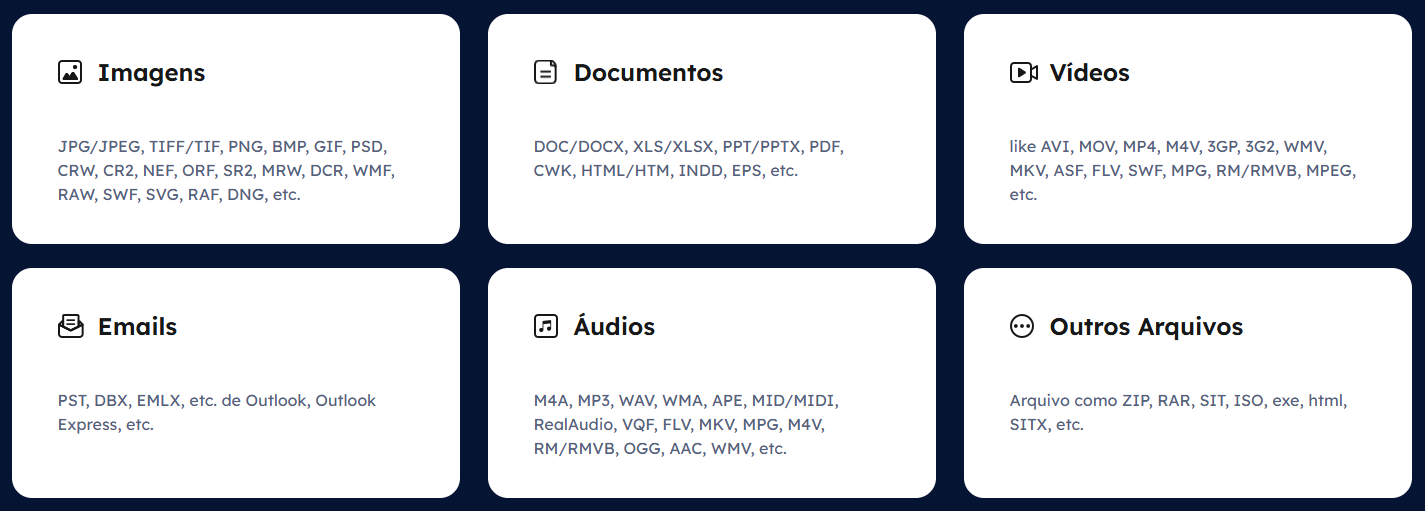 Ampla gama de recuperação de arquivos