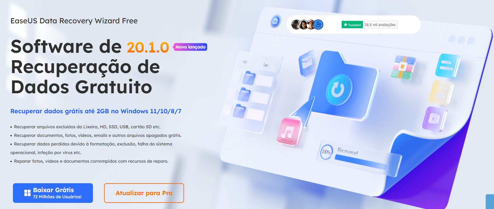 Páginade da EaseUS Data Recovery Wizard Free