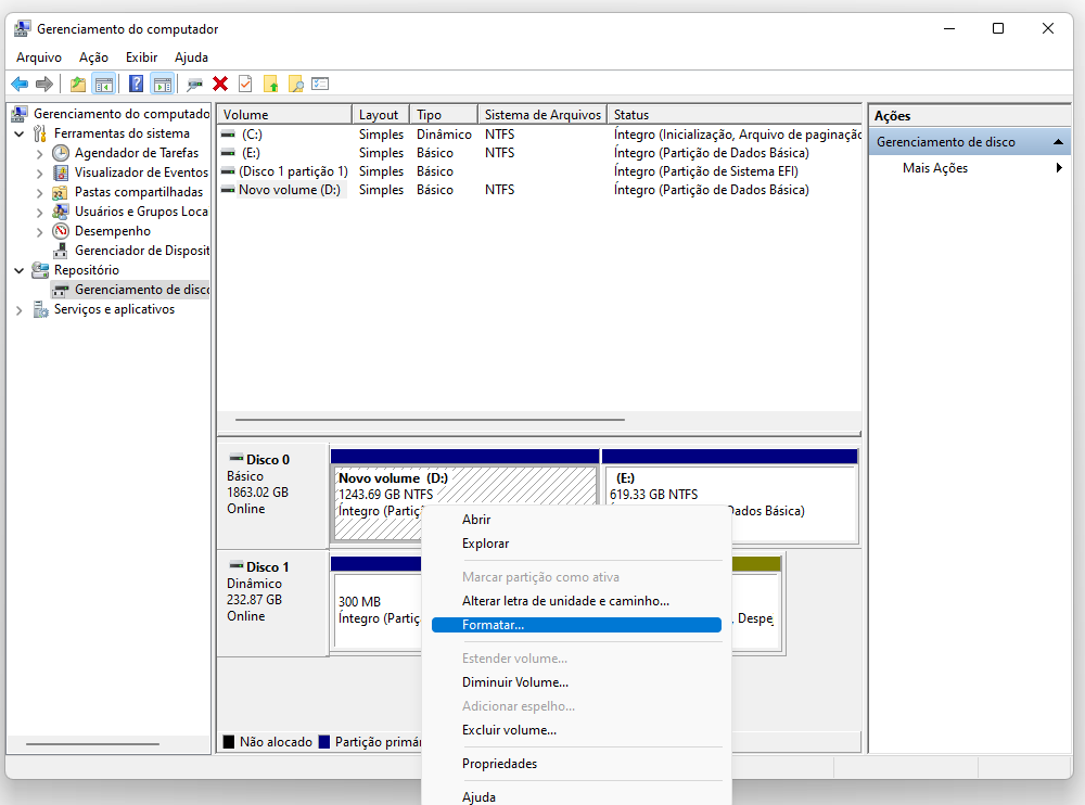 Formatar disco rígido para corrigir RAW
