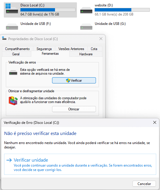 Execute a verificação do Windows agora para reparar HD