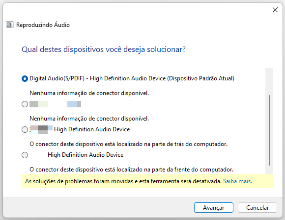 verificação rápida do problema de voz do Windows