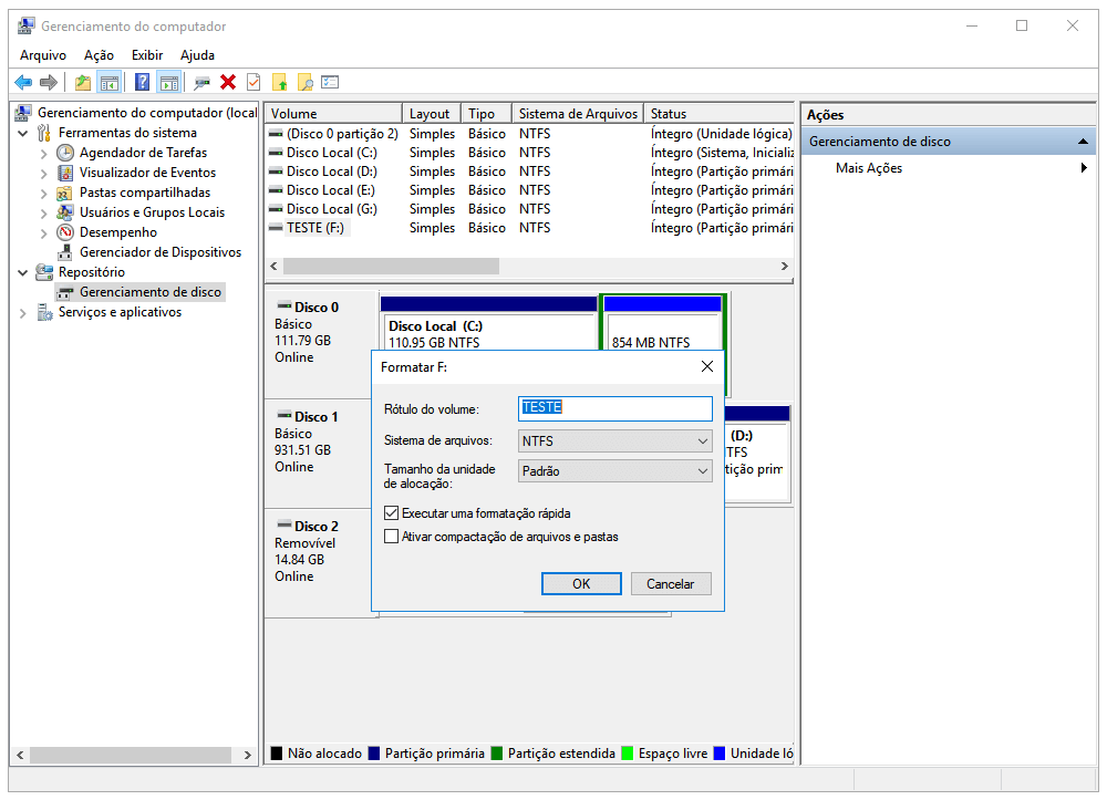 Formatar disco RAW para NTFS