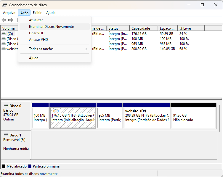 Verificar novamente os discos conectados