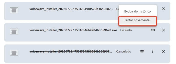 Baixar o download do Chrome cancelado na página do Google Chrome novamente.