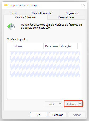 escolha restaurar para restaurar uma pasta excluída