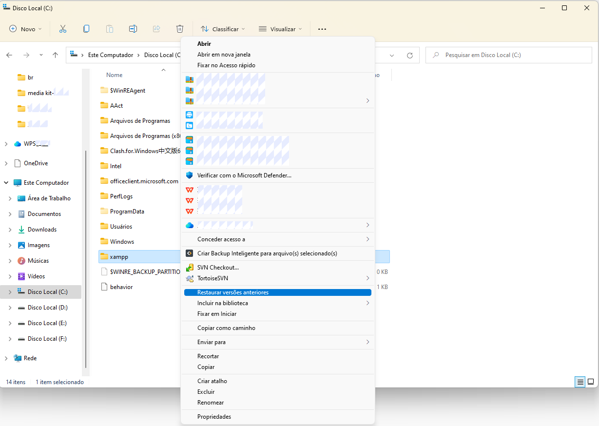 Recupere pastas excluídas restaurando para a versão anterior