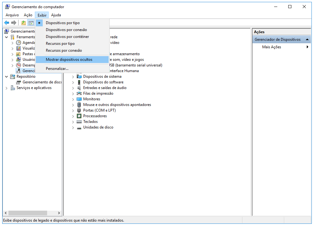 mostrar dispositivo oculto para fazer com que o computador reconheça o disco rígido externo wd