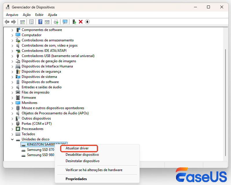 Atualizar driver do cartão SD