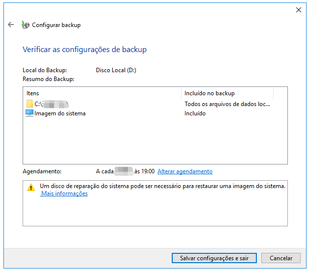configurar backup do windows
