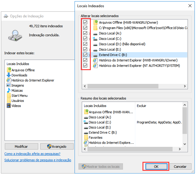 verifique todos os locais