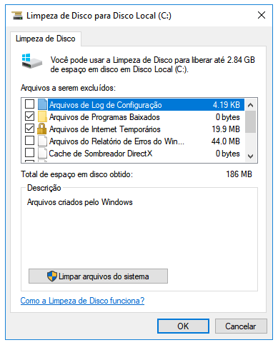 limpeza de disco selecionar arquivos excluir passo 1