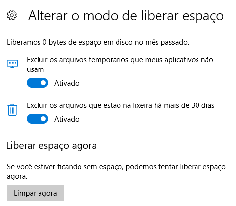 configurações de sensor de armazenamento aberto