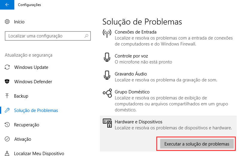 executar solução de problemas para corrigir usb 3.0 não funciona