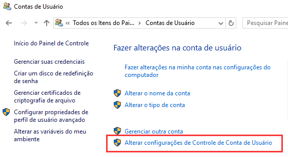 Use o Painel de Controle para corrigir o erro 'não pode copiar arquivos'.