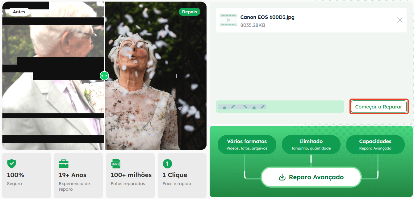 clique em começar para reparar fotos