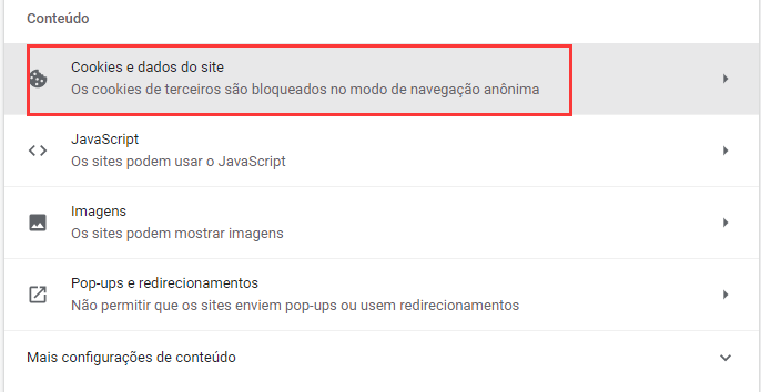 cookies e dados do site
