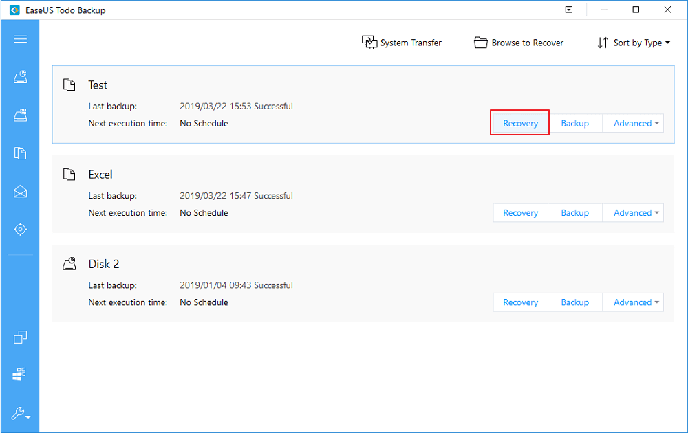 escolha a imagem de backup que você deseja recuperar