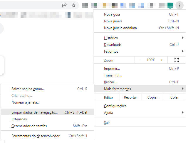 Clique em dados de navegação na opção mais ferramentas