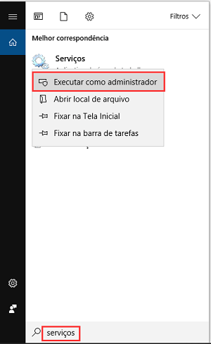 serviços abertos no windows 10