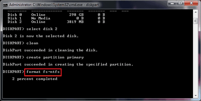 digite format fs=ntfs para formatar hd com prompt de comando