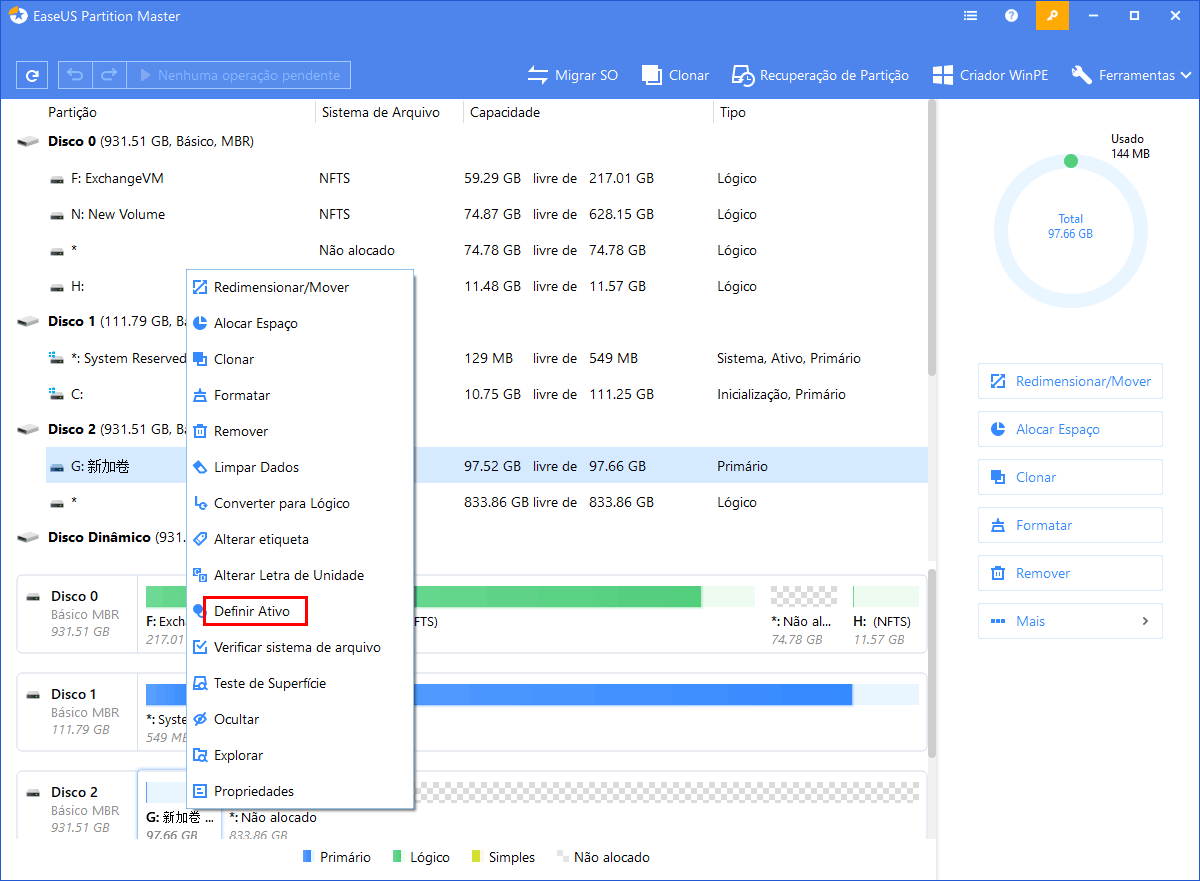 definir partição da unidade usb como ativa para instalar o Windows 10 a partir dele