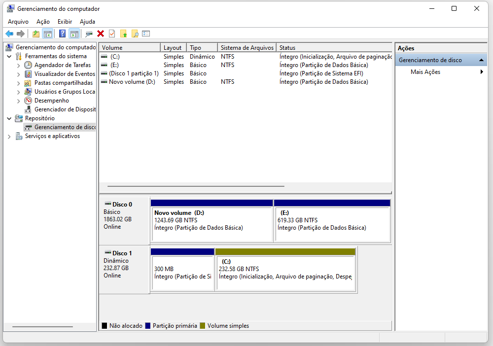 Ferramenta Nativa do Windows (Gerenciamento de Disco)