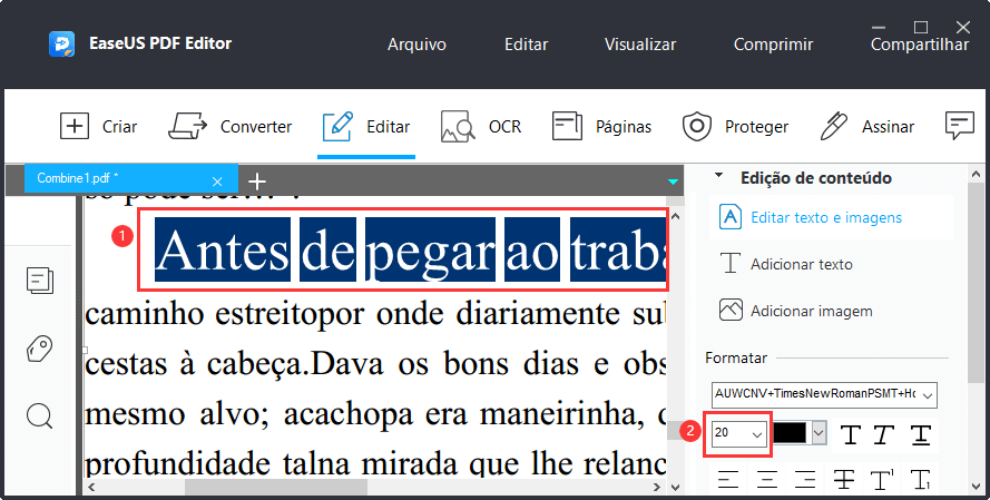 Como medir o tamanho da fonte do texto impresso?