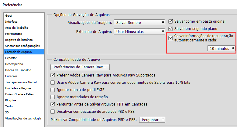 recuperar arquivos PSD não salvos do salvamento automático