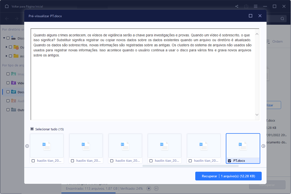 selecione arquivos onenote e clique em recuperar