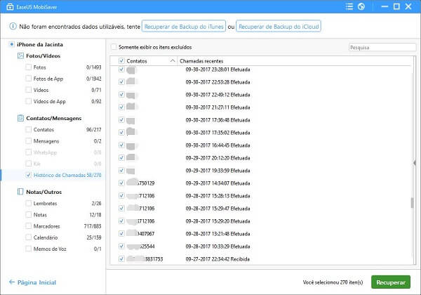 Visualizar e recuperar o histórico de chamadas do iPhone excluído sem backup