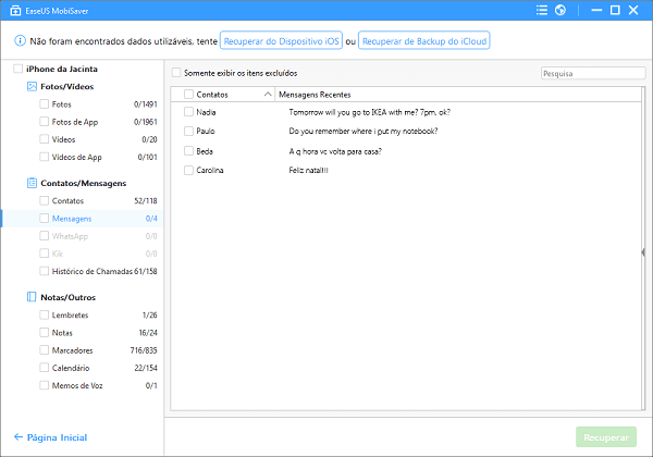Recupere mensagens de texto apagadas do iPhone dos arquivos de backup do iTunes.