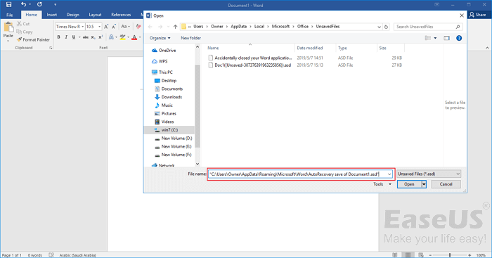 Abra o arquivo de recuperação automática.