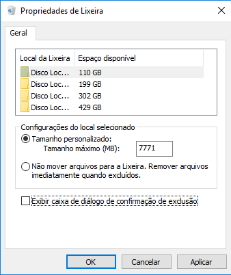 arquivos muito grandes para a lixeira