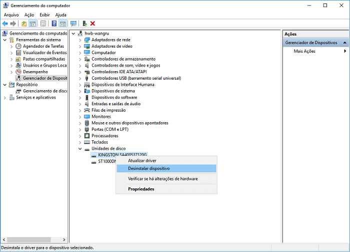 corrigir unidade ausente Windows 10 - reinstalar driver