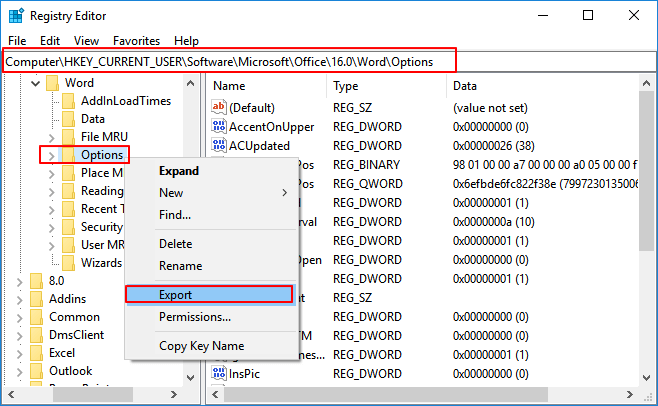 Remova as chaves de registro do Word que não funcionam