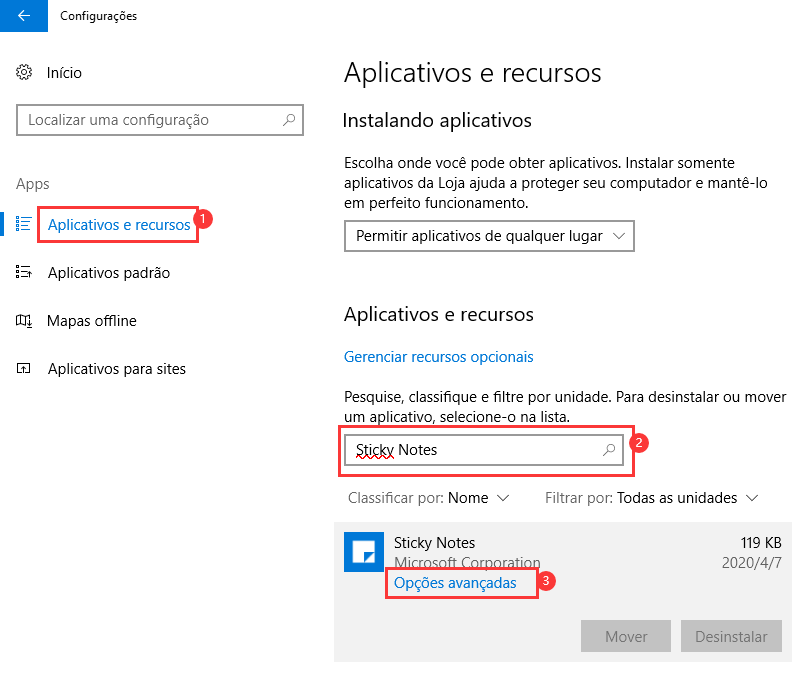 abrir opções avançadas