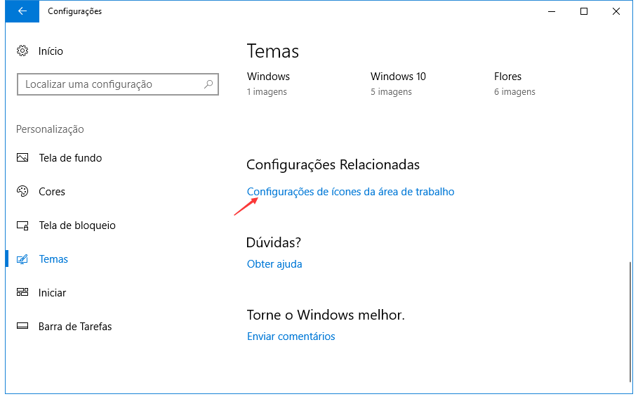 restaurar ícones da área de trabalho