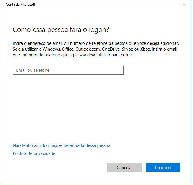 Crie uma nova conta de usuário.
