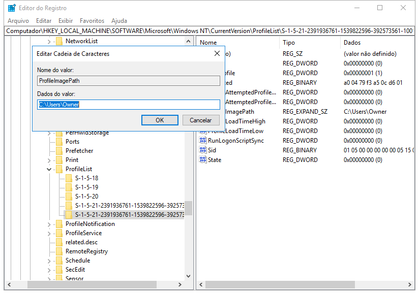 Restaure o perfil de usuário excluído ajustando o caminho e o estado da pasta.