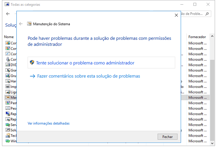 Corrigir que o File Explorer não abre no Windows 10 - execute o solucionador de problemas
