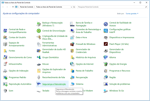 sistema aberto e manutenção no windows 10