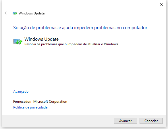solução de problemas do Windows Update