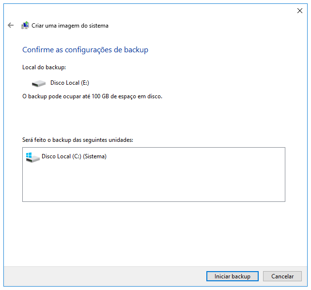 Verifique novamente as configurações de backup