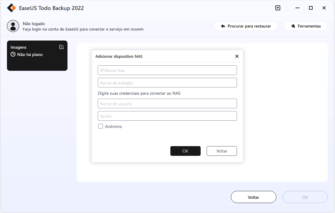 selecione o NAS como seu dispositivo de armazenamento